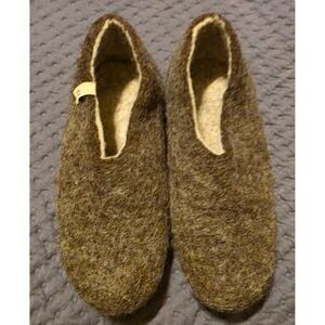 Egos Copenhagen Brown Taupe Gray Felted Wool Slippers Suede Sole 37EU 6.5-7 US